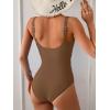imageB2prity One Piece Swimsuit for Women Tummy Control Ruched Slimming Bathing Suit Button Full Coverage SwimwearBrown