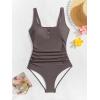 imageB2prity One Piece Swimsuit for Women Tummy Control Ruched Slimming Bathing Suit Button Full Coverage SwimwearCoffee Brown