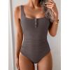 imageB2prity One Piece Swimsuit for Women Tummy Control Ruched Slimming Bathing Suit Button Full Coverage SwimwearCoffee Brown