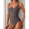 imageB2prity One Piece Swimsuit for Women Tummy Control Ruched Slimming Bathing Suit Button Full Coverage SwimwearCoffee Brown