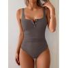 imageB2prity One Piece Swimsuit for Women Tummy Control Ruched Slimming Bathing Suit Button Full Coverage SwimwearCoffee Brown
