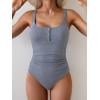 imageB2prity One Piece Swimsuit for Women Tummy Control Ruched Slimming Bathing Suit Button Full Coverage SwimwearGrey Blueribbed