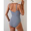 imageB2prity One Piece Swimsuit for Women Tummy Control Ruched Slimming Bathing Suit Button Full Coverage SwimwearGrey Blueribbed
