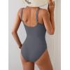imageB2prity One Piece Swimsuit for Women Tummy Control Ruched Slimming Bathing Suit Button Full Coverage SwimwearGreyribbed