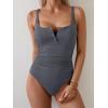 imageB2prity One Piece Swimsuit for Women Tummy Control Ruched Slimming Bathing Suit Button Full Coverage SwimwearGreyribbed
