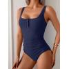 imageB2prity One Piece Swimsuit for Women Tummy Control Ruched Slimming Bathing Suit Button Full Coverage SwimwearNavy Blue