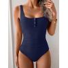 imageB2prity One Piece Swimsuit for Women Tummy Control Ruched Slimming Bathing Suit Button Full Coverage SwimwearNavy Blue