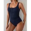 imageB2prity One Piece Swimsuit for Women Tummy Control Ruched Slimming Bathing Suit Button Full Coverage SwimwearNavy Blueribbed