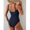 imageB2prity One Piece Swimsuit for Women Tummy Control Ruched Slimming Bathing Suit Button Full Coverage SwimwearNavy Blueribbed