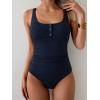 imageB2prity One Piece Swimsuit for Women Tummy Control Ruched Slimming Bathing Suit Button Full Coverage SwimwearNavy Blueribbed