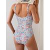 imageB2prity One Piece Swimsuit for Women Tummy Control Ruched Slimming Bathing Suit Button Full Coverage SwimwearOrange Floral Print