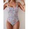 imageB2prity One Piece Swimsuit for Women Tummy Control Ruched Slimming Bathing Suit Button Full Coverage SwimwearOrange Floral Print