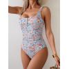 imageB2prity One Piece Swimsuit for Women Tummy Control Ruched Slimming Bathing Suit Button Full Coverage SwimwearOrange Floral Print