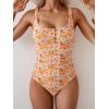 imageB2prity One Piece Swimsuit for Women Tummy Control Ruched Slimming Bathing Suit Button Full Coverage SwimwearOrange Print