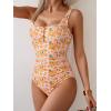 imageB2prity One Piece Swimsuit for Women Tummy Control Ruched Slimming Bathing Suit Button Full Coverage SwimwearOrange Print