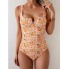 imageB2prity One Piece Swimsuit for Women Tummy Control Ruched Slimming Bathing Suit Button Full Coverage SwimwearOrange Print
