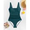 imageB2prity One Piece Swimsuit for Women Tummy Control Ruched Slimming Bathing Suit Button Full Coverage SwimwearPeacock Green