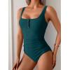 imageB2prity One Piece Swimsuit for Women Tummy Control Ruched Slimming Bathing Suit Button Full Coverage SwimwearPeacock Green