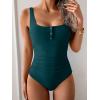 imageB2prity One Piece Swimsuit for Women Tummy Control Ruched Slimming Bathing Suit Button Full Coverage SwimwearPeacock Green