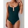 imageB2prity One Piece Swimsuit for Women Tummy Control Ruched Slimming Bathing Suit Button Full Coverage SwimwearPeacock Green pink