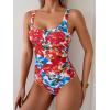 imageB2prity One Piece Swimsuit for Women Tummy Control Ruched Slimming Bathing Suit Button Full Coverage SwimwearRed Floral Print