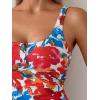 imageB2prity One Piece Swimsuit for Women Tummy Control Ruched Slimming Bathing Suit Button Full Coverage SwimwearRed Floral Print