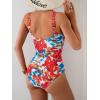 imageB2prity One Piece Swimsuit for Women Tummy Control Ruched Slimming Bathing Suit Button Full Coverage SwimwearRed Floral Print
