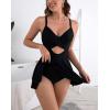 imageB2prity Women Cutout One Piece Skirt Swimsuit V Neck Wrap Tie Back Swimdress Tummy Control Bathing SuitsBlack