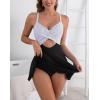 imageB2prity Women Cutout One Piece Skirt Swimsuit V Neck Wrap Tie Back Swimdress Tummy Control Bathing SuitsBlack stripe