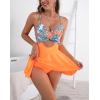 imageB2prity Women Cutout One Piece Skirt Swimsuit V Neck Wrap Tie Back Swimdress Tummy Control Bathing SuitsOrange floral