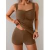 imageB2prity Womens Tankini Swimsuit Tummy Control Ruched Two Piece Bathing Suit Push Up Modest Swim Suits with ShortsBrown