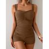 imageB2prity Womens Tankini Swimsuit Tummy Control Ruched Two Piece Bathing Suit Push Up Modest Swim Suits with ShortsBrown
