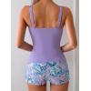imageB2prity Womens Tankini Swimsuit Tummy Control Ruched Two Piece Bathing Suit Push Up Modest Swim Suits with ShortsLight Purple floral