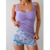 imageB2prity Womens Tankini Swimsuit Tummy Control Ruched Two Piece Bathing Suit Push Up Modest Swim Suits with ShortsLight Purple floral