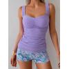 imageB2prity Womens Tankini Swimsuit Tummy Control Ruched Two Piece Bathing Suit Push Up Modest Swim Suits with ShortsLight Purple floral
