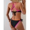 imageB2prity Two Piece Bikini Sets for Women V Neck Triangle Bathing Suit Sexy Tie Side Swimsuit Color Block SwimwearBlack Orange Pink