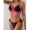 imageB2prity Two Piece Bikini Sets for Women V Neck Triangle Bathing Suit Sexy Tie Side Swimsuit Color Block SwimwearBlack Orange Pink