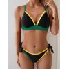 imageB2prity Two Piece Bikini Sets for Women V Neck Triangle Bathing Suit Sexy Tie Side Swimsuit Color Block SwimwearBlack Yellow Green