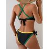 imageB2prity Two Piece Bikini Sets for Women V Neck Triangle Bathing Suit Sexy Tie Side Swimsuit Color Block SwimwearBlack Yellow Green