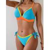 imageB2prity Two Piece Bikini Sets for Women V Neck Triangle Bathing Suit Sexy Tie Side Swimsuit Color Block SwimwearBlue Orange Yellow