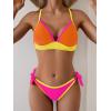 imageB2prity Two Piece Bikini Sets for Women V Neck Triangle Bathing Suit Sexy Tie Side Swimsuit Color Block SwimwearOrange Pink Yellow