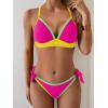 imageB2prity Two Piece Bikini Sets for Women V Neck Triangle Bathing Suit Sexy Tie Side Swimsuit Color Block SwimwearPink Yellow Green