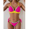 imageB2prity Two Piece Bikini Sets for Women V Neck Triangle Bathing Suit Sexy Tie Side Swimsuit Color Block SwimwearPink Yellow Green