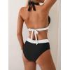 imageB2prity Women Halter Bikini Sets Sexy Deep V Neck Two Piece Swimsuits Color Block BottomBlack