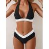 imageB2prity Women Halter Bikini Sets Sexy Deep V Neck Two Piece Swimsuits Color Block BottomBlack