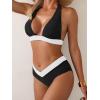 imageB2prity Women Halter Bikini Sets Sexy Deep V Neck Two Piece Swimsuits Color Block BottomBlack