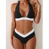 imageB2prity Women Halter Bikini Sets Sexy Deep V Neck Two Piece Swimsuits Color Block BottomBlack