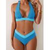 imageB2prity Women Halter Bikini Sets Sexy Deep V Neck Two Piece Swimsuits Color Block BottomBlue