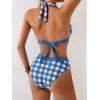 imageB2prity Women Halter Bikini Sets Sexy Deep V Neck Two Piece Swimsuits Color Block BottomBlue Check Print