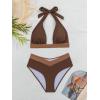 imageB2prity Women Halter Bikini Sets Sexy Deep V Neck Two Piece Swimsuits Color Block BottomBrown